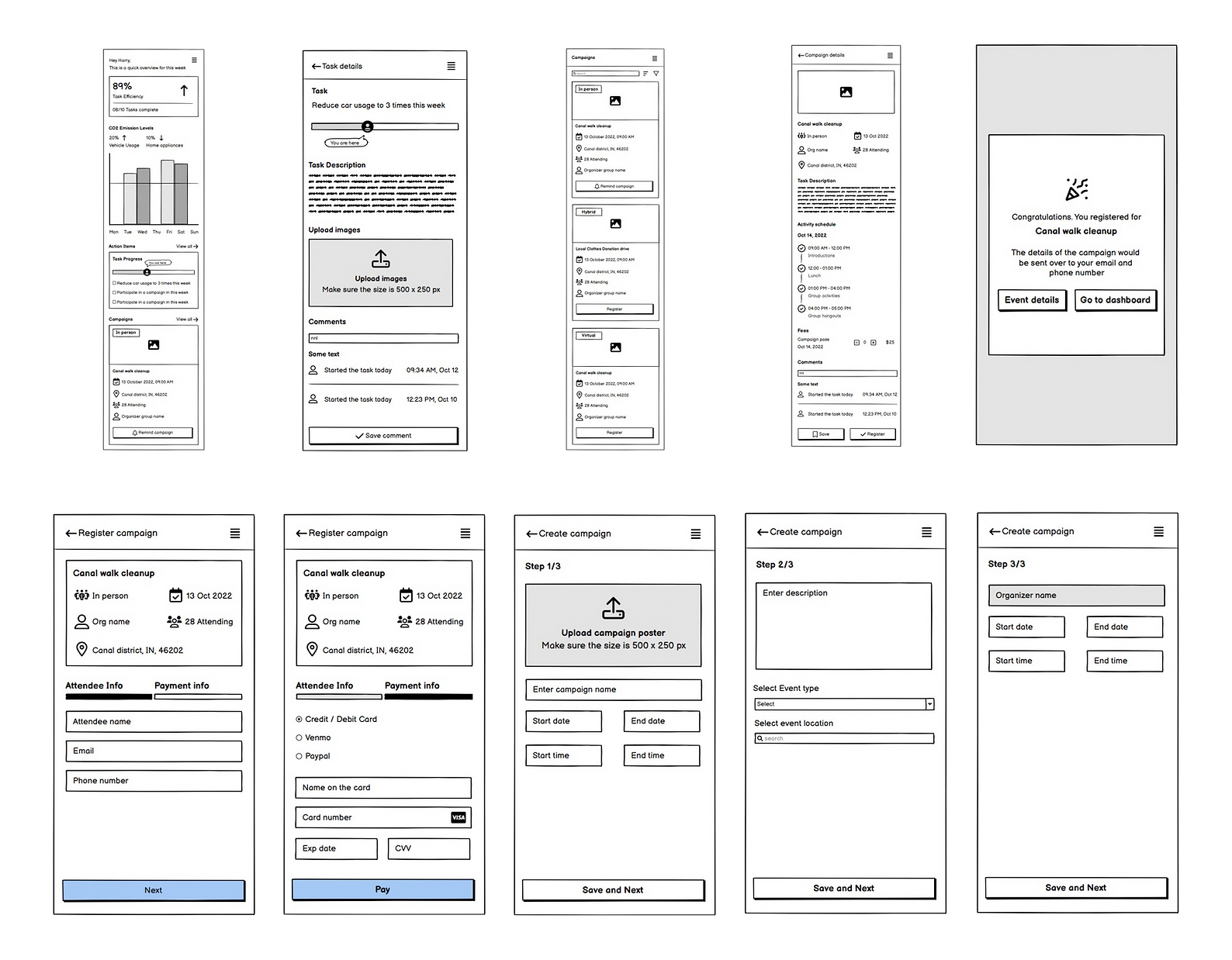 Low-Fidelity Wireframes Created in Balsamiq
